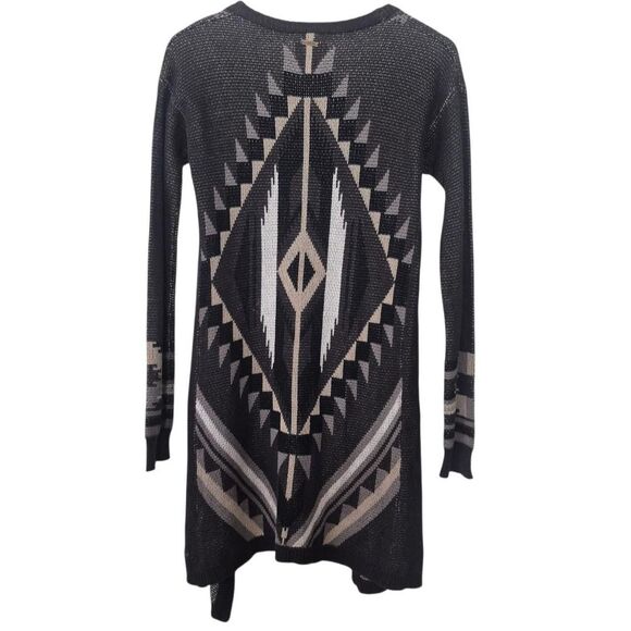 Designers Closet by Billabong Grey Black Aztec Print Long Cardigan Size Small - Picture 1 of 3